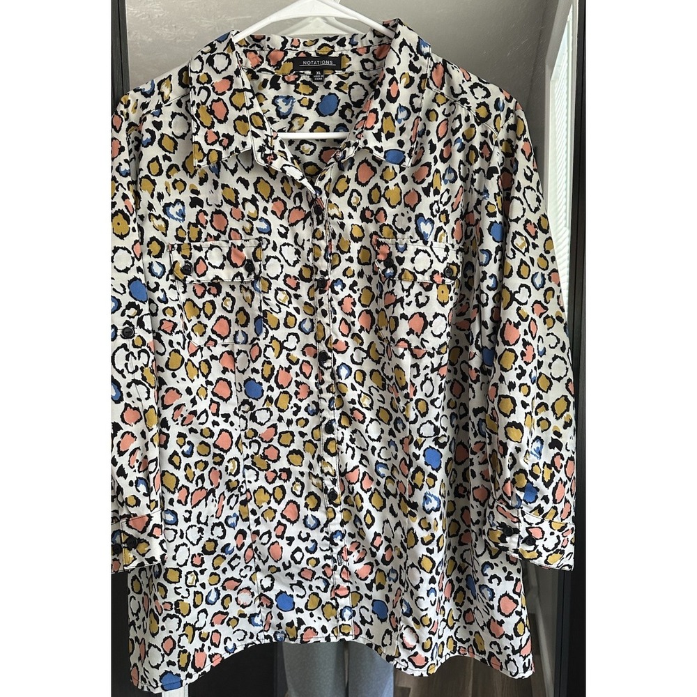 Notations Women's XL Multicolor‎ 3/4 Sleeve Button Up Shirt.